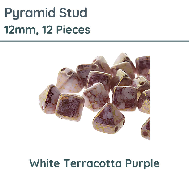 Pyramid Stud Beads, 12mm, White Terracotta Purple - The Argus Collection