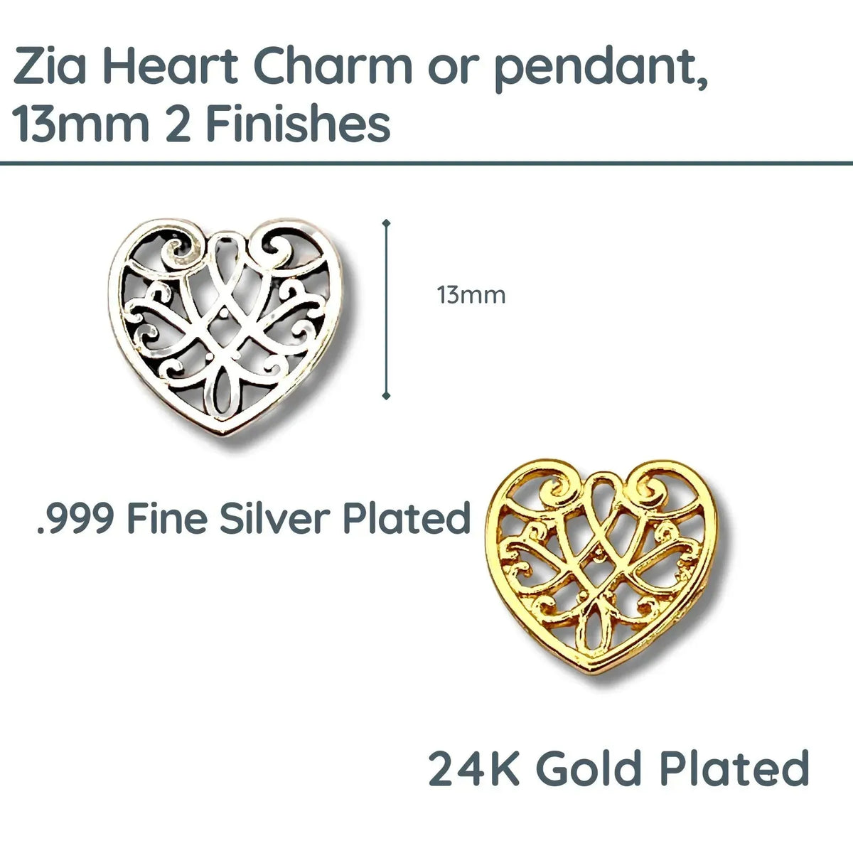 Zia Scroll Heart Charm, 13mm, 2 Finishes - The Argus Collection