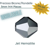 WHOLESALE Preciosa Bicones/Rondelle, 3mm, Jet Hematite - The Argus Collection