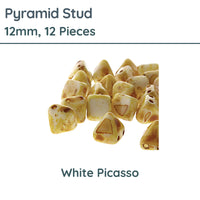 Pyramid Stud Beads, 12mm, White Picasso - The Argus Collection