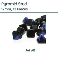 Pyramid Stud Beads, 12mm, Jet AB - The Argus Collection