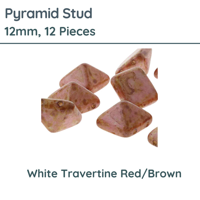 Pyramid Stud Beads, 12mm, White Travertine Red/Brown - The Argus Collection