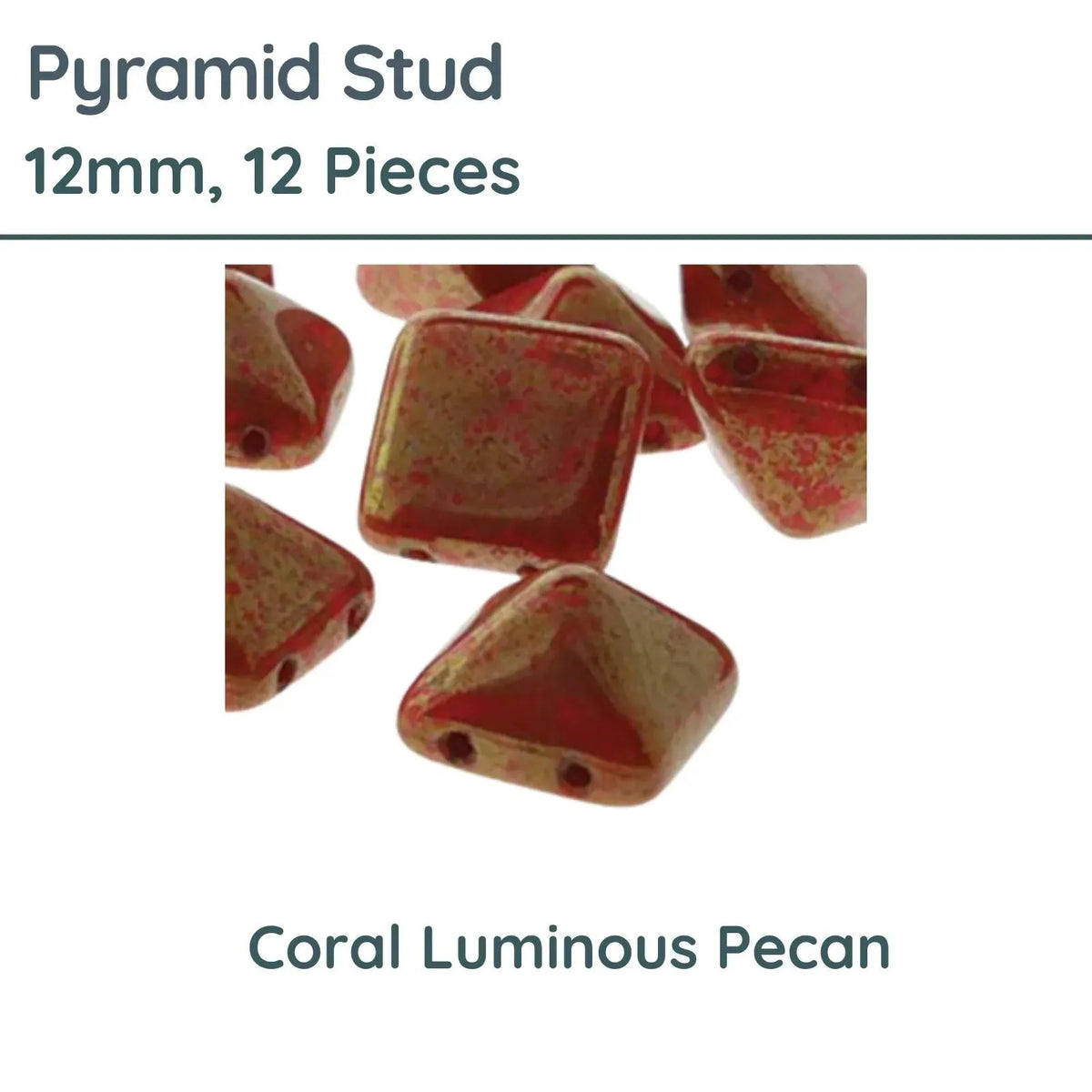 Pyramid Stud Beads, 12mm, Coral Luminous Pecan - The Argus Collection