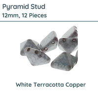 Pyramid Stud Beads, 12mm, White Terracotta Copper - The Argus Collection