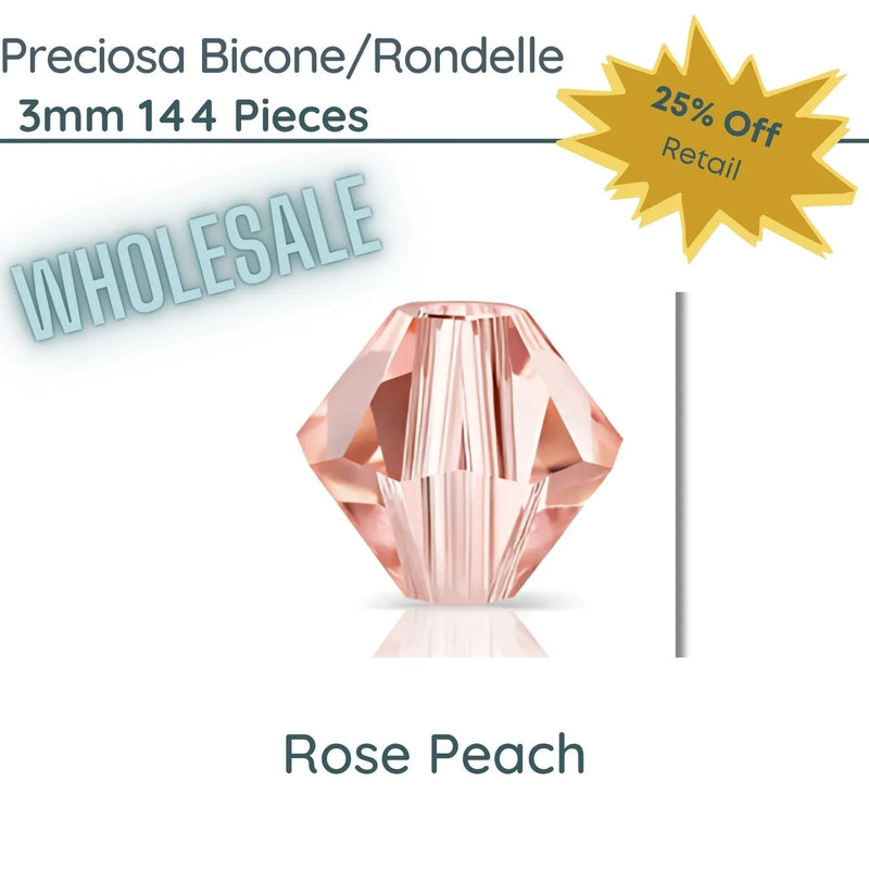 WHOLESALE Preciosa Bicones/Rondelle, 3mm, Rose Peach - The Argus Collection