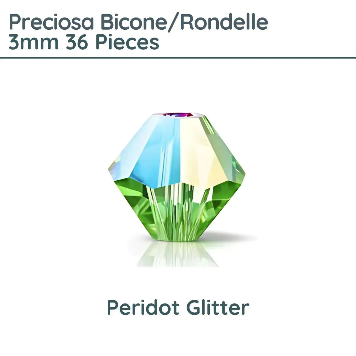 Preciosa Bicones/Rondelle, 3mm, Peridot Glitter - The Argus Collection