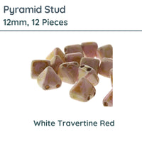 Pyramid Stud Beads, 12mm, White Travertine Red - The Argus Collection