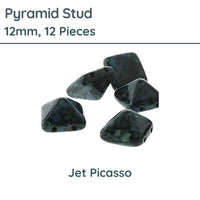 Pyramid Stud Beads, 12mm, Jet Picasso - The Argus Collection