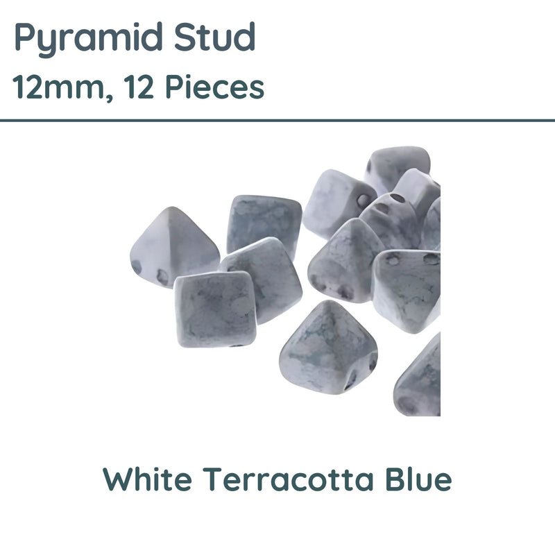 Pyramid Stud Beads, 12mm, White Terracotta Blue - The Argus Collection