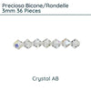 Preciosa Bicones/Rondelle, 3mm, Crystal AB - The Argus Collection