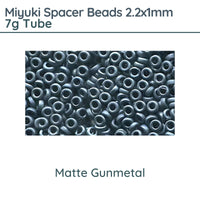 Miyuki Spacer Beads, 2.2x1mm, 7g Tube, Matte Gunmetal - The Argus Collection