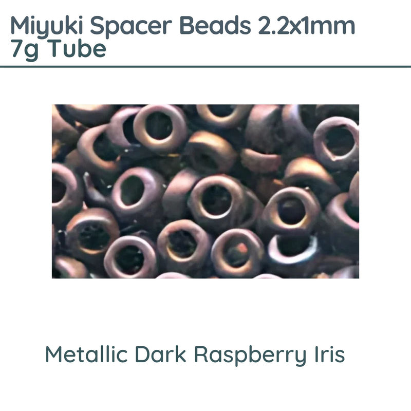 Miyuki Spacer Beads, 2.2x1mm, 7g Tube, Metallic Dark Raspberry Iris - The Argus Collection