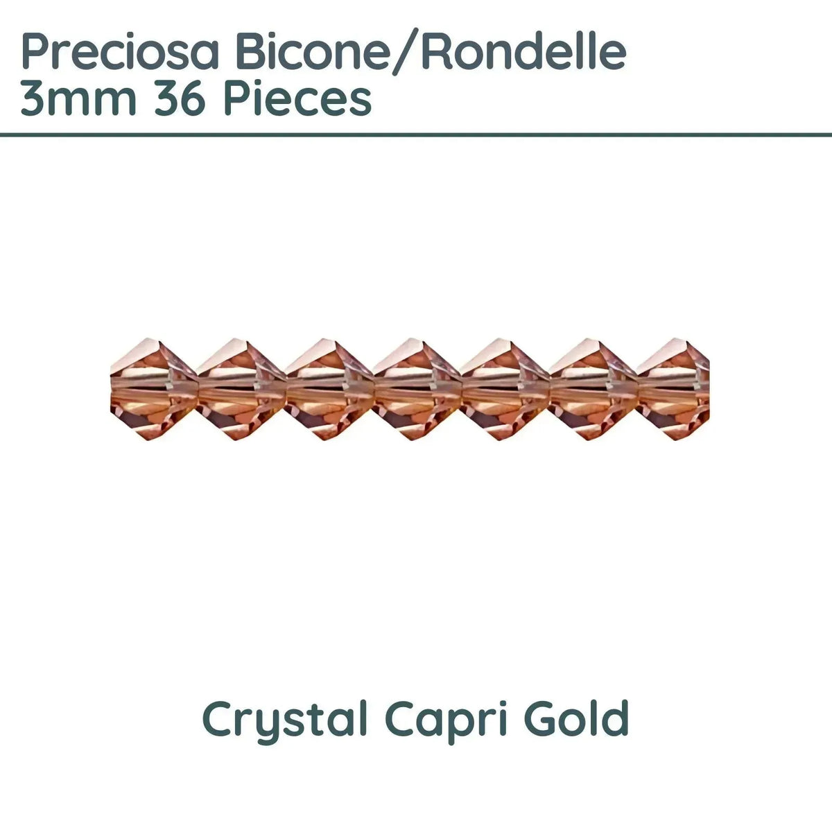 Preciosa Bicones/Rondelle, 3mm, Crystal Capri Gold - The Argus Collection