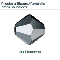 Preciosa Bicones/Rondelle, 3mm, Jet Hematite - The Argus Collection