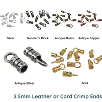 2.5mm Leather or Cord Crimp Ends with Loop, 6 Pcs.