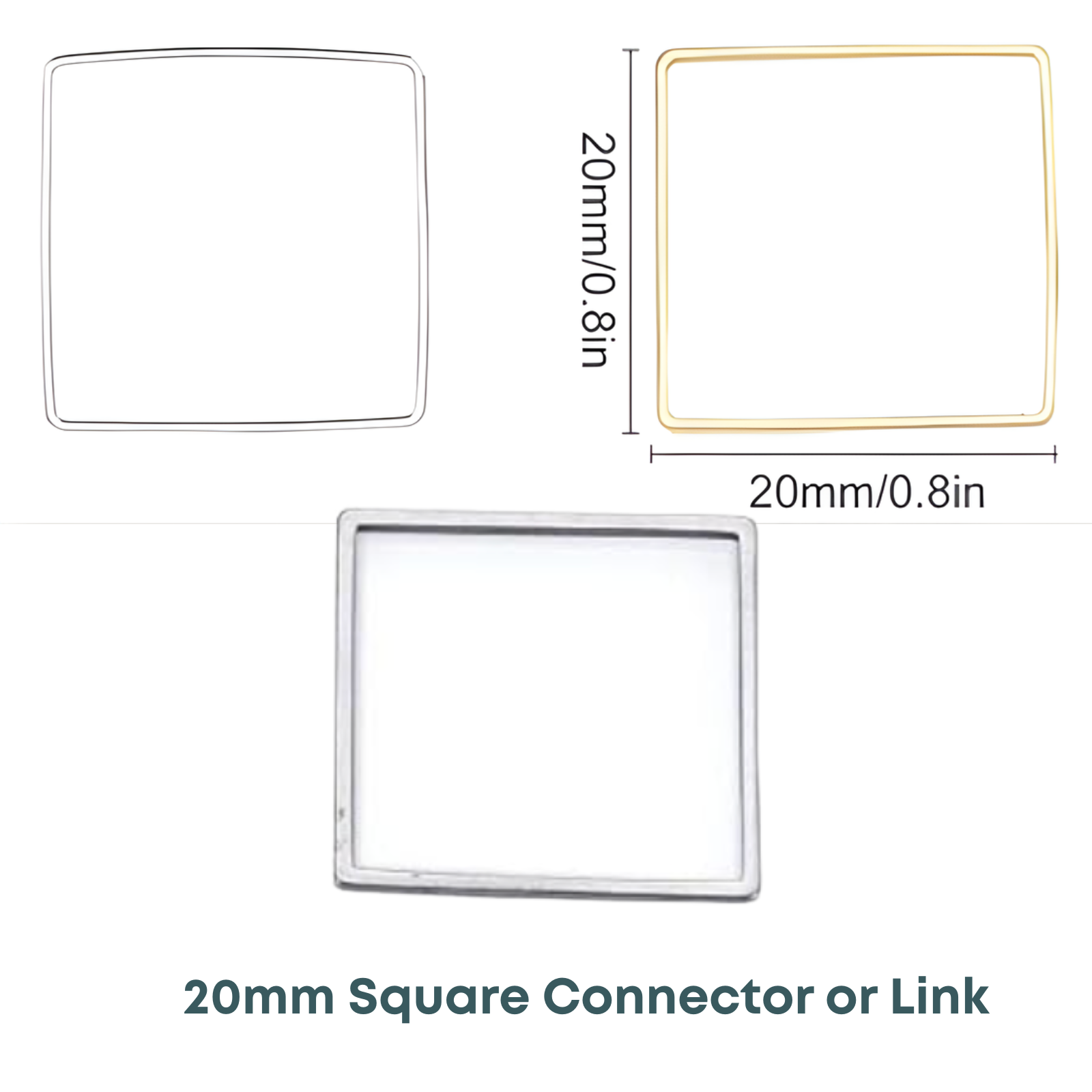 20mm Square Connector or Link, 304 Stainless Steel, Bezel Frames