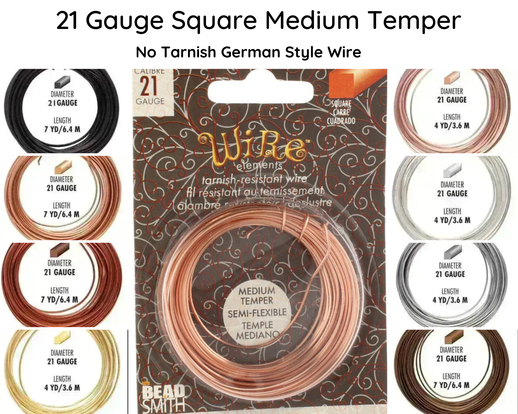 21 Gauge German-Style Square Wire, Beadsmith, 8 Finishes