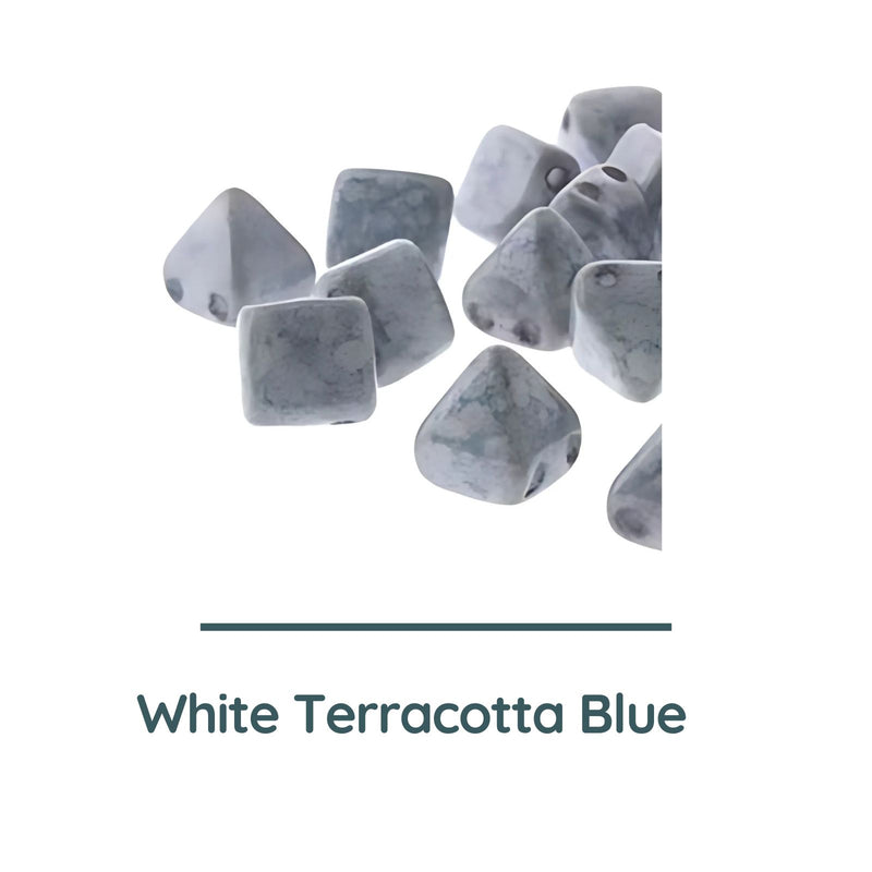 Pyramid Stud Beads, 12mm, White Terracotta Blue - The Argus Collection