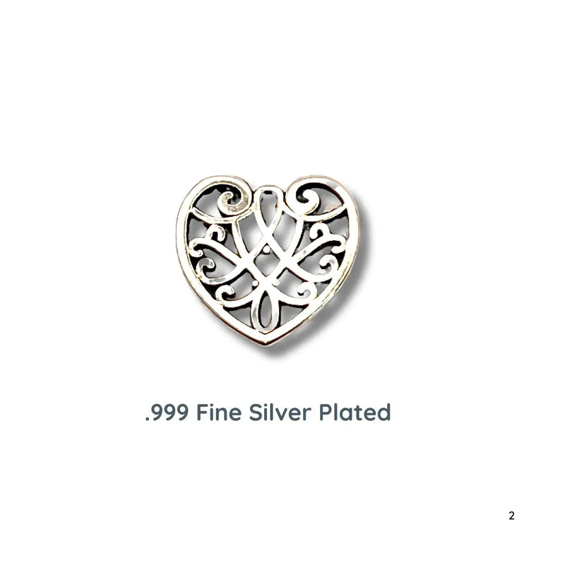 Zia Scroll Heart Charm, 13mm, 2 Finishes - The Argus Collection