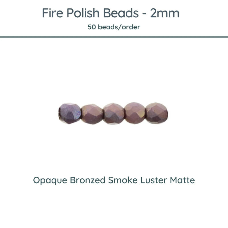 Fire Polish Beads, 2mm, Opaque Bronzed Smoke Luster Matte, 50 pieces - The Argus Collection