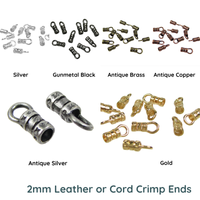 2mm Leather or Cord Crimp Ends with Loop, 6 Pcs.