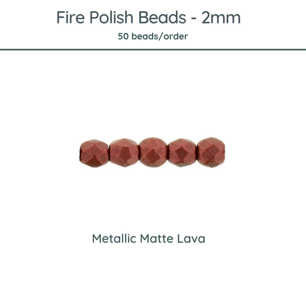 Fire Polish Beads, 2mm, Metallic Matte Lava, 50 pieces - The Argus Collection