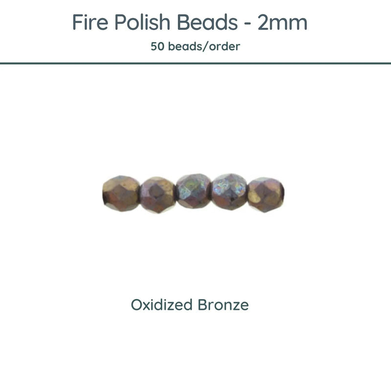 Fire Polish Beads, 2mm, Oxidized Bronze, 50 pieces - The Argus Collection