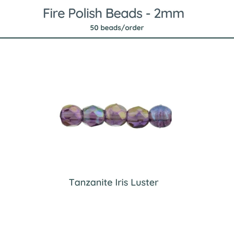 Fire Polish Beads, 2mm, Tanzanite Iris Luster, 50 pieces - The Argus Collection