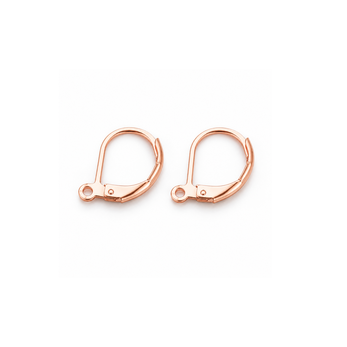 Pair of rose gold tone 304 stainless steel leverback earring findings with loop.