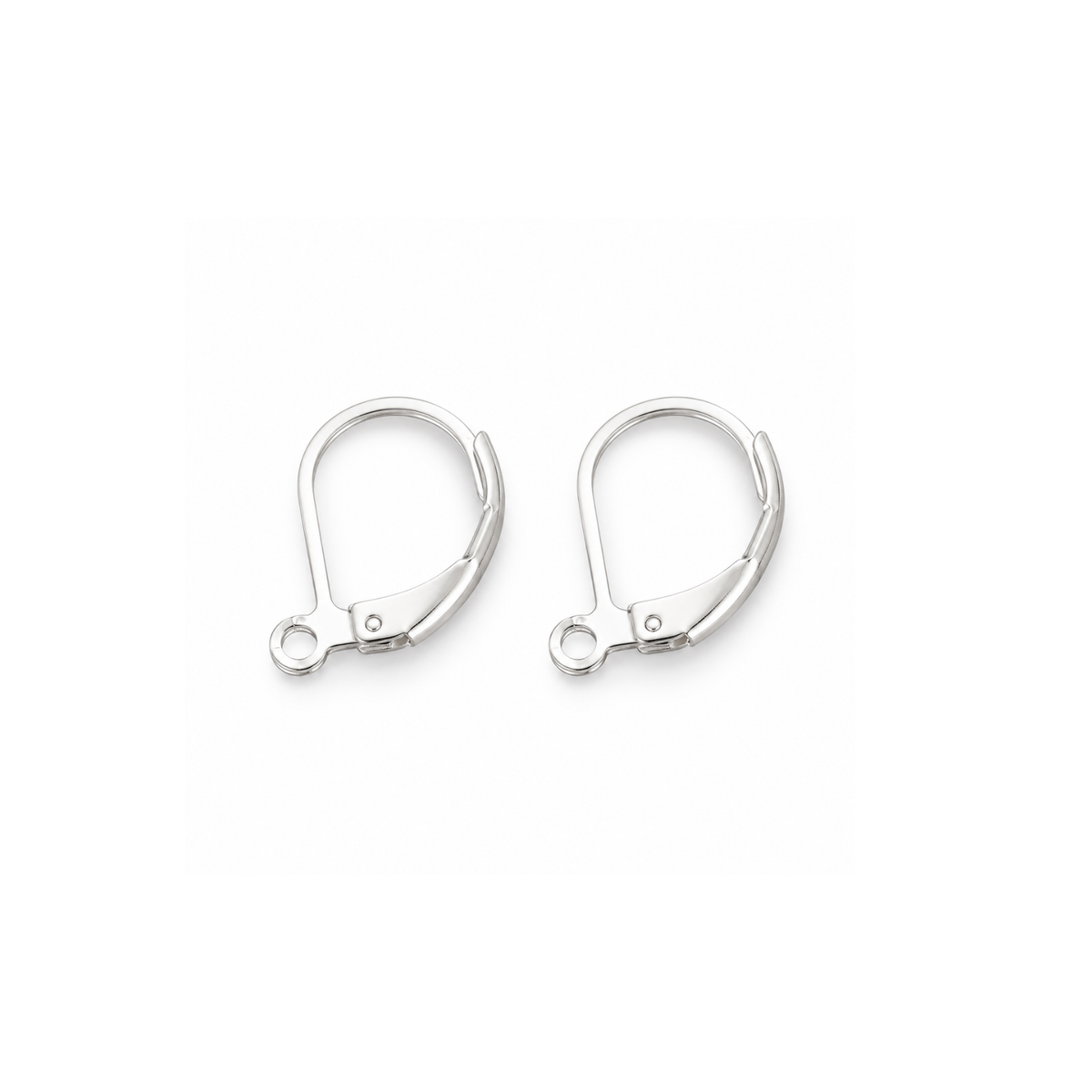 Pair of silver tone 304 stainless steel leverback earring findings with loop.