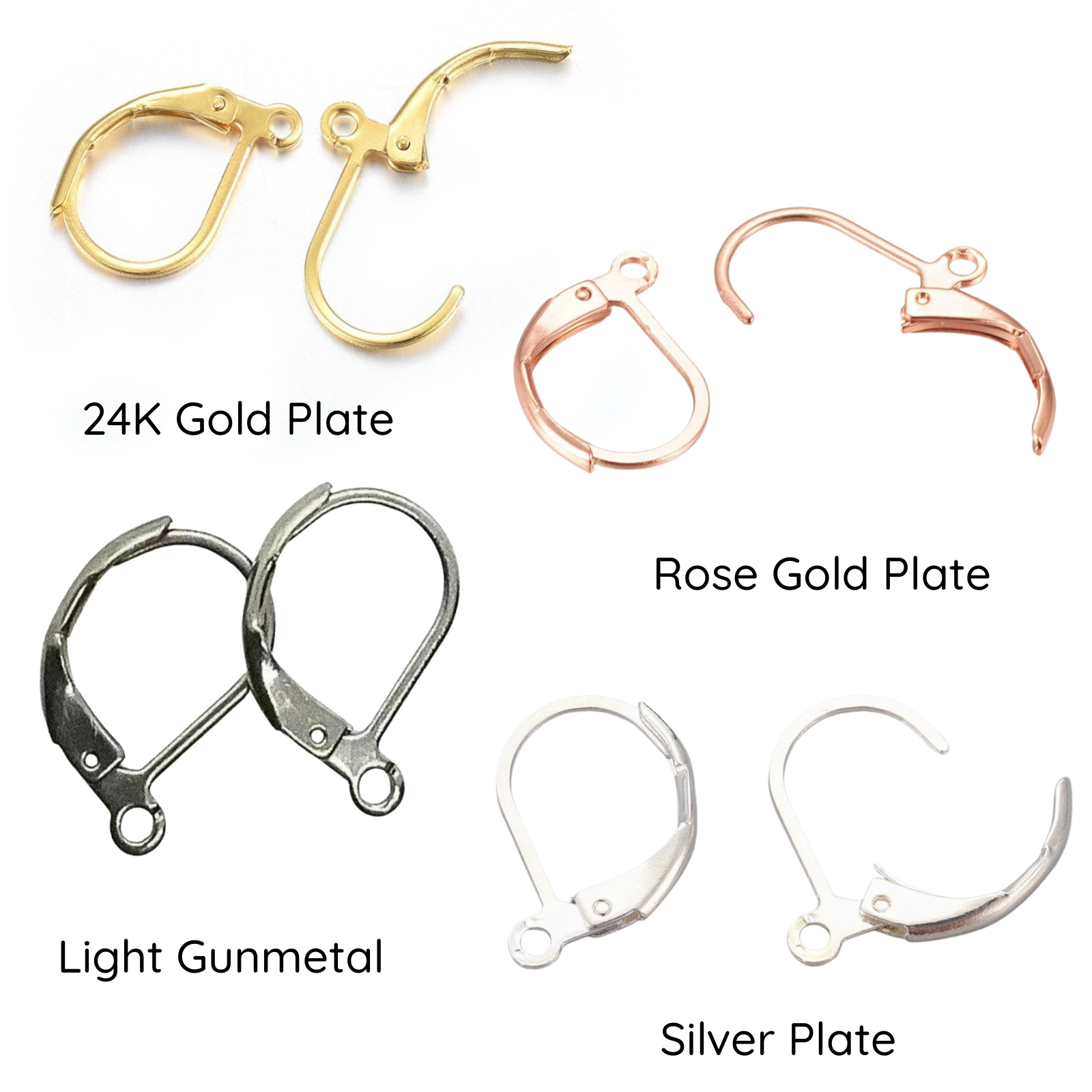 Leverback Earrings with loop, 304 Stainless Steel, 5 Pair, 4 Finishes