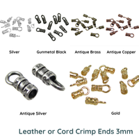 3mm Leather or Cord Crimp Ends with Loop, 6 Pcs.