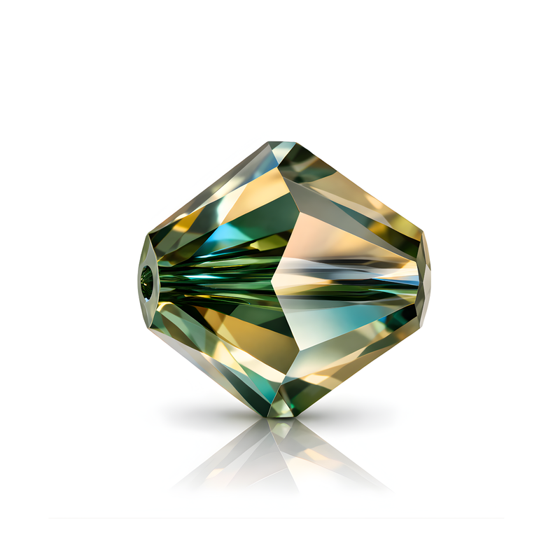 Brilliance Austrian Crystal Bicones 5328, 4mm, Peridot Golden Sahara - The Argus Collection