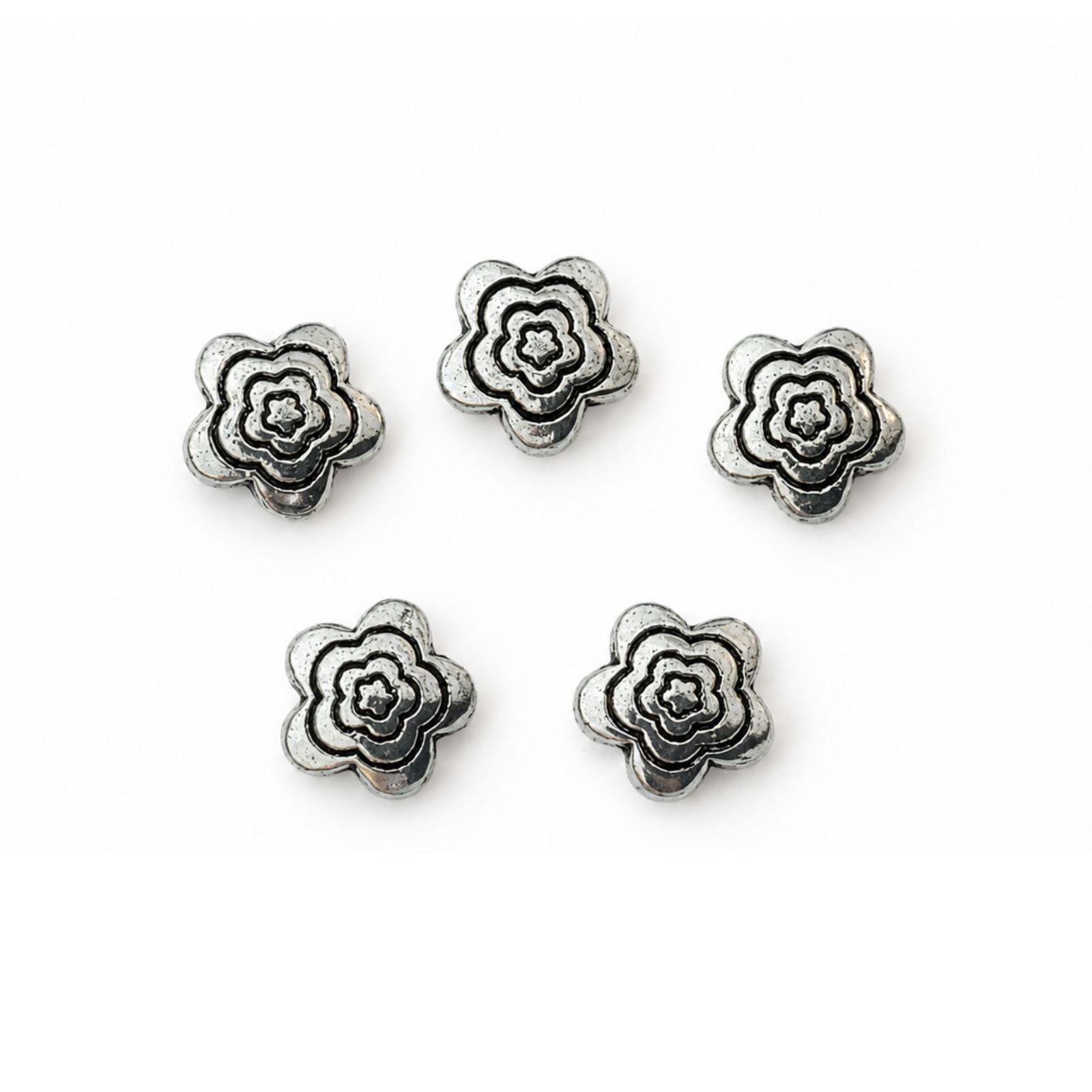 Five-petal Flower Spacer Beads, 11mm, Antique Silver, 5 pcs