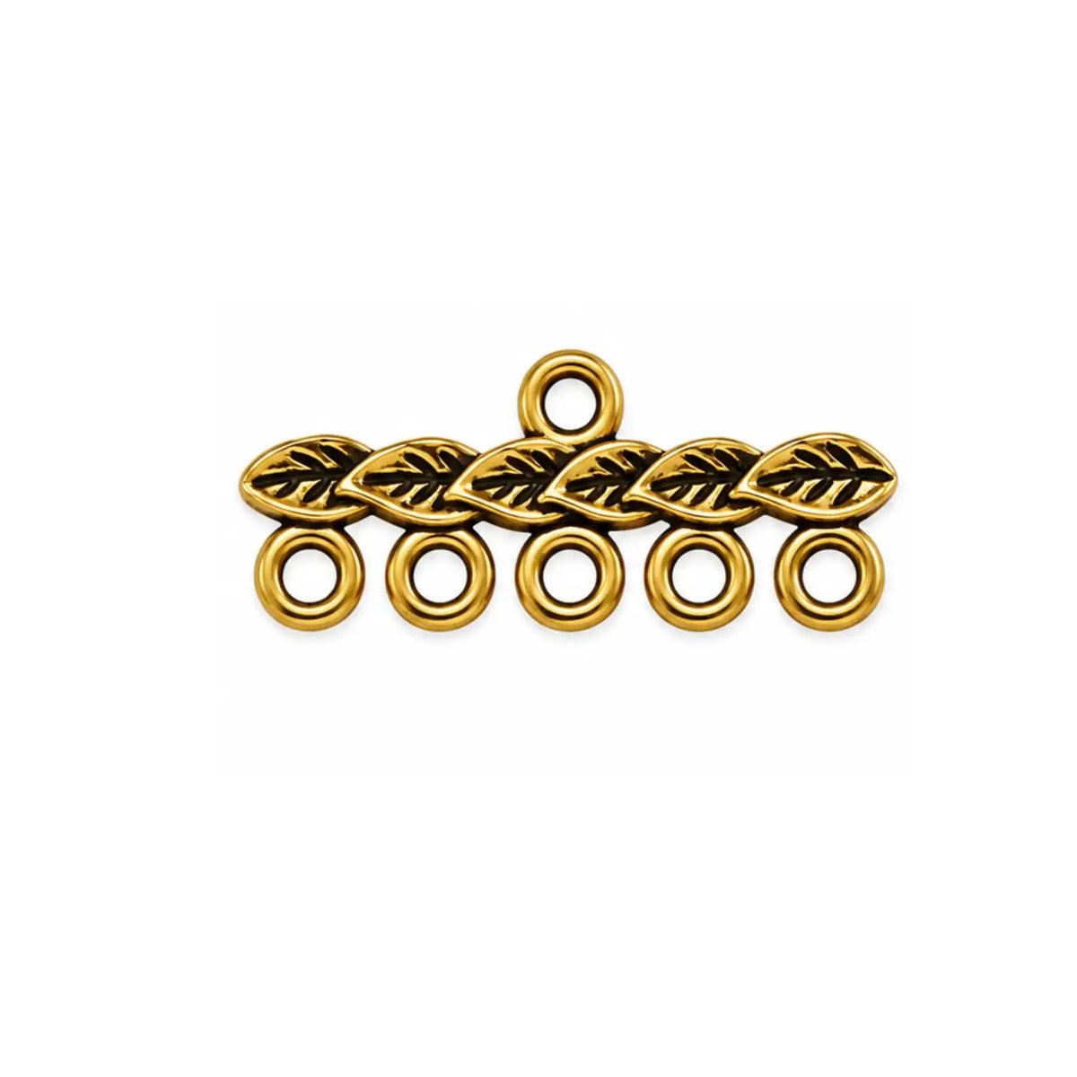 Leaf 5-to-1 strand reducer multi-strand jewelry connector in Antique Gold