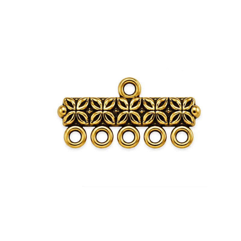 Petal 5-to-1 strand reducer multi-strand jewelry connector in Antique Gold