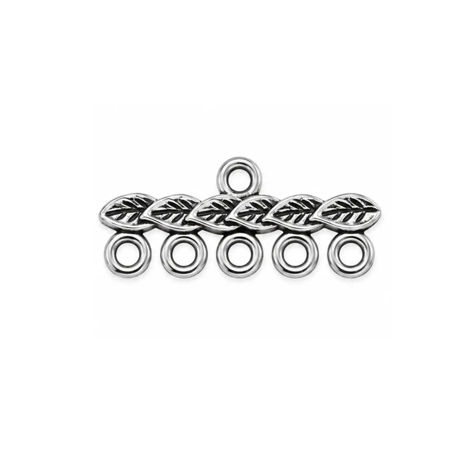 Leaf 5-to-1 strand reducer multi-strand jewelry connector in Antique Silver