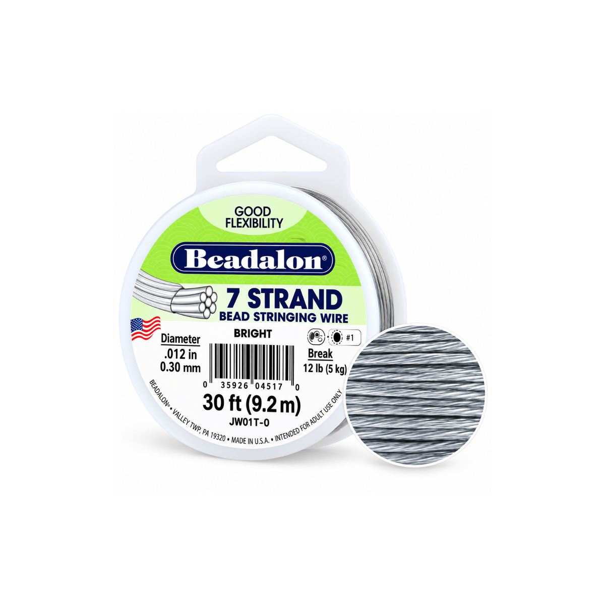 Beadalon 7 Strand .012 inch bead stringing wire in Bright, 30 ft spool