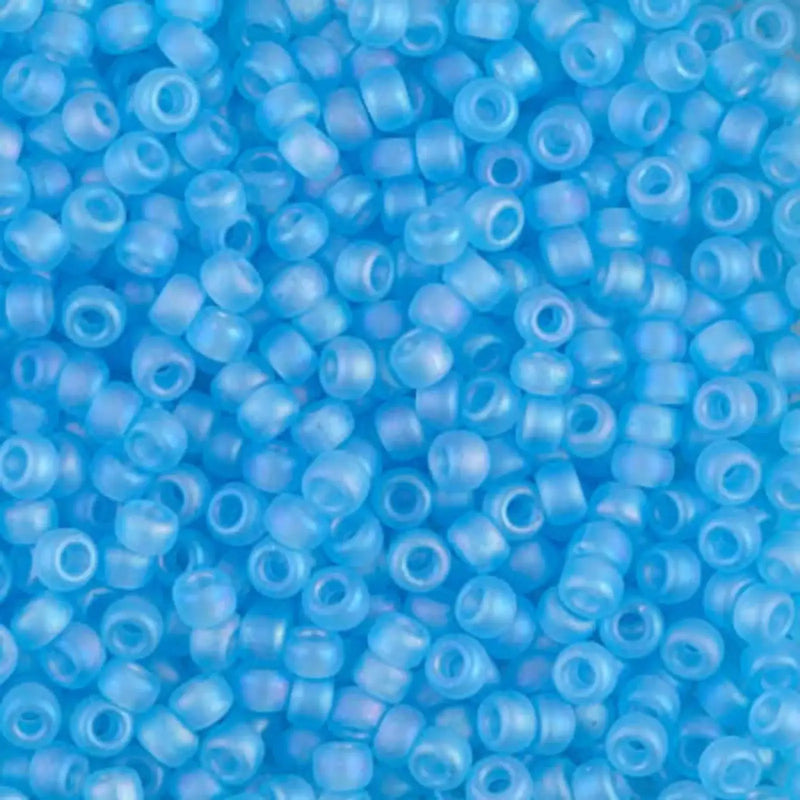 Miyuki 8/0 Seed Beads, 8-0148FR, Light Blue Matte AB Transparent, 10g - The Argus Collection
