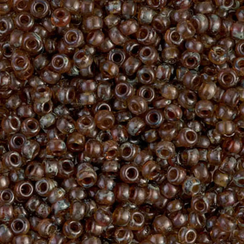 Miyuki 8/0 Seed Beads, 8-4505, Picasso Transparent Light Smoky Topaz, 10g - The Argus Collection