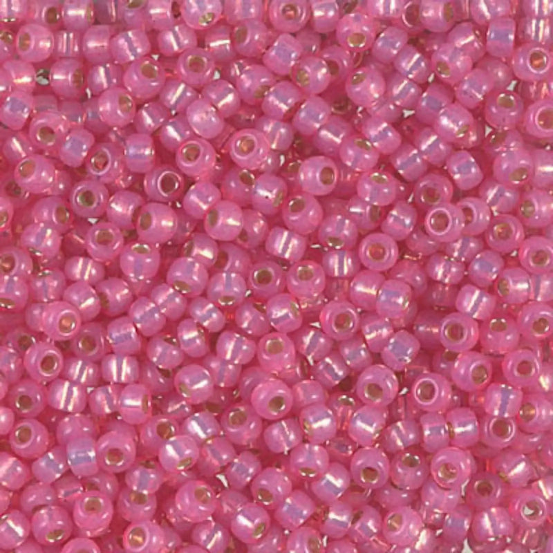Miyuki 8/0 Seed Beads, 8-0556, Dark Pink Silver Lined Alabaster, 10g - The Argus Collection