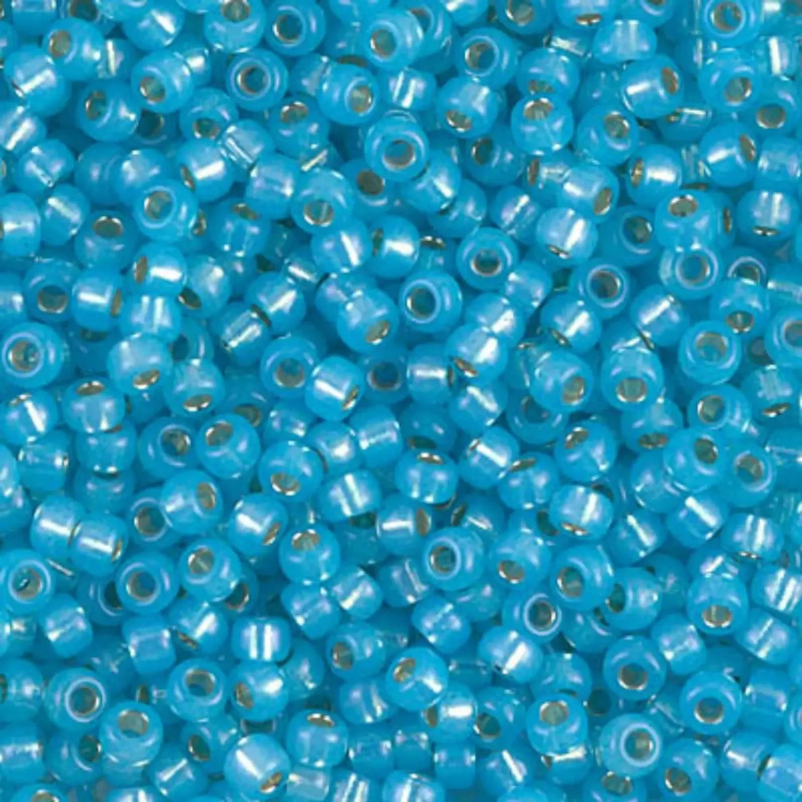 Miyuki 8/0 Seed Beads, 8-0647, Aqua Silver Lined Alabaster, 10g - The Argus Collection