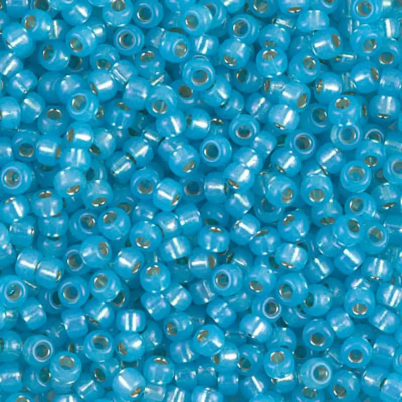 Miyuki 8/0 Seed Beads, 8-0647, Aqua Silver Lined Alabaster, 10g - The Argus Collection