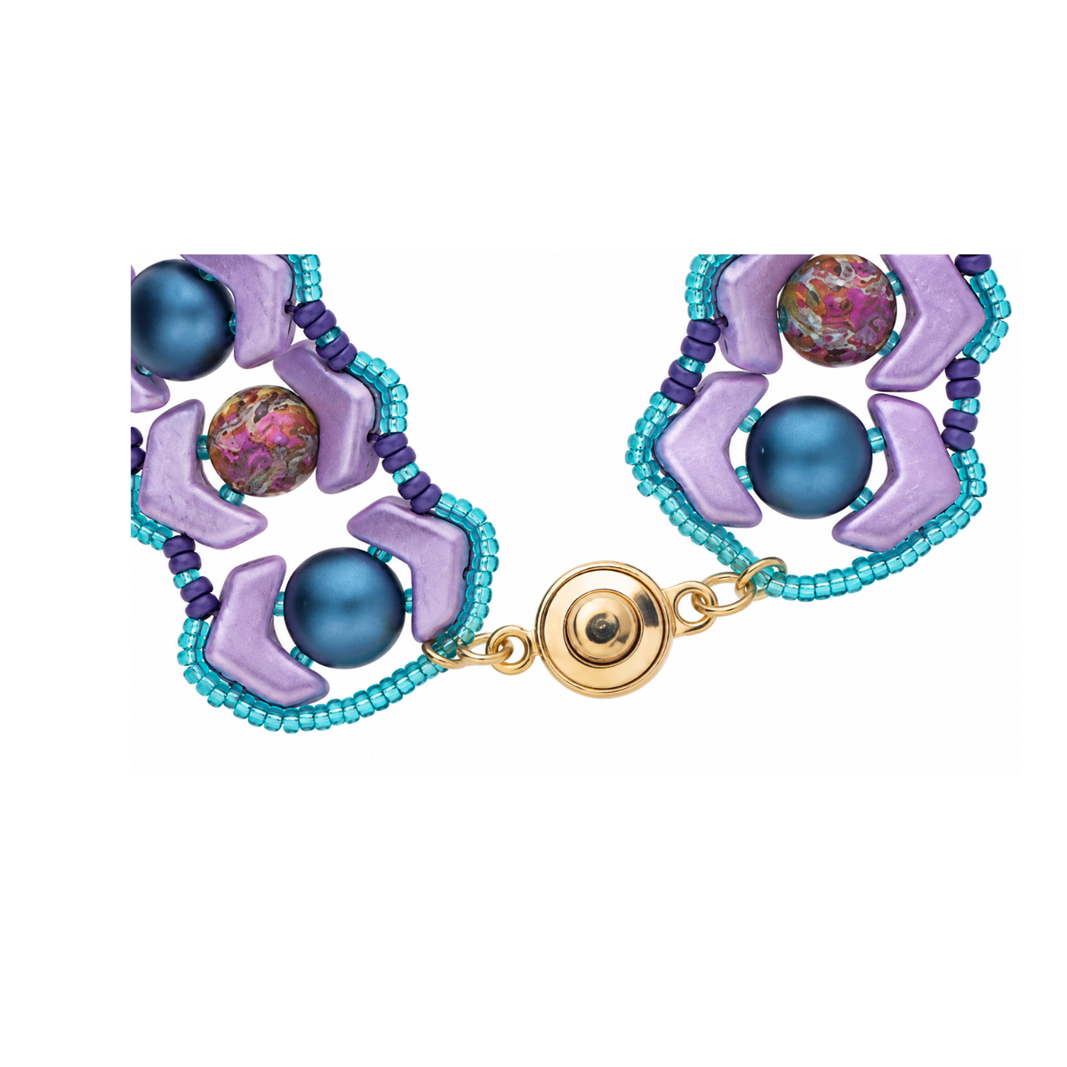 8mm Gold Patented 2007 Ball & Socket Clasp shown on a finished beaded jewelry design