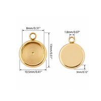 8mm gold cabochon setting pendant with 13mm overall height, 10.5mm width and 1.8mm loop opening