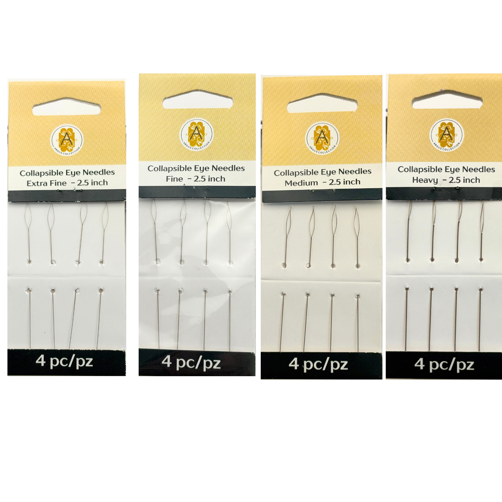 Argus Collapsible Eye Needles, 6.4mm (2.5"), 4 Pack