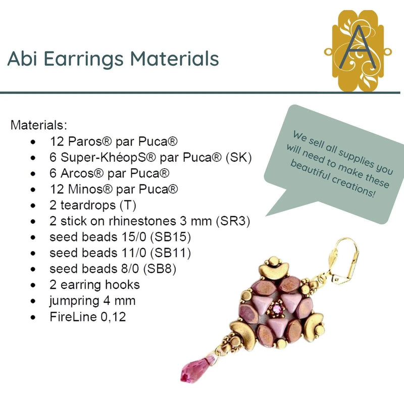 Abi Earrings Pattern par Puca - List of materials needed - The Argus Collection