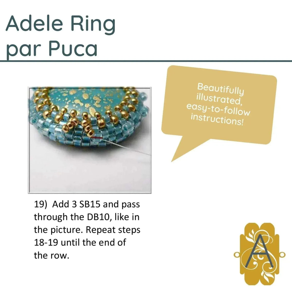 Adele Ring or Pendant Pattern par Puca. Instructions come with beautifully illustrations - The Argus Collection