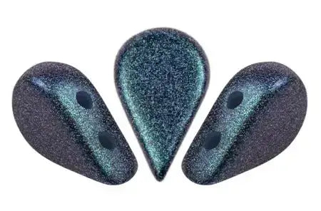 2-Hole Amos beads in Polynesian Blue on a white background. -The Argus Collection