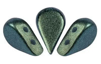2-Hole Amos beads in Polynesian emerald green on a white background. -The Argus Collection